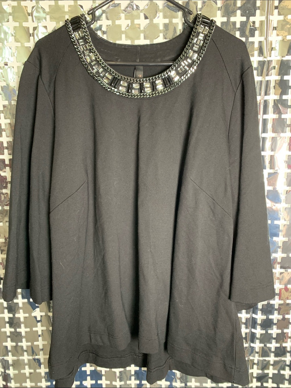 Melissa McCarthy Black Beaded-Neck Tunic Top